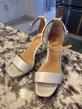 Naturalizer White Ankle Strap Block Heel Sandals-the perfect wedding shoes!